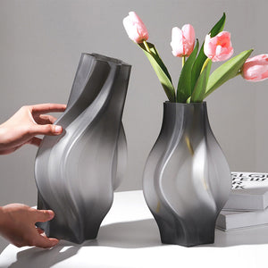 SOGA 26cm Glass Vase Grey with Beautiful glass Bubble Texture Art Vases