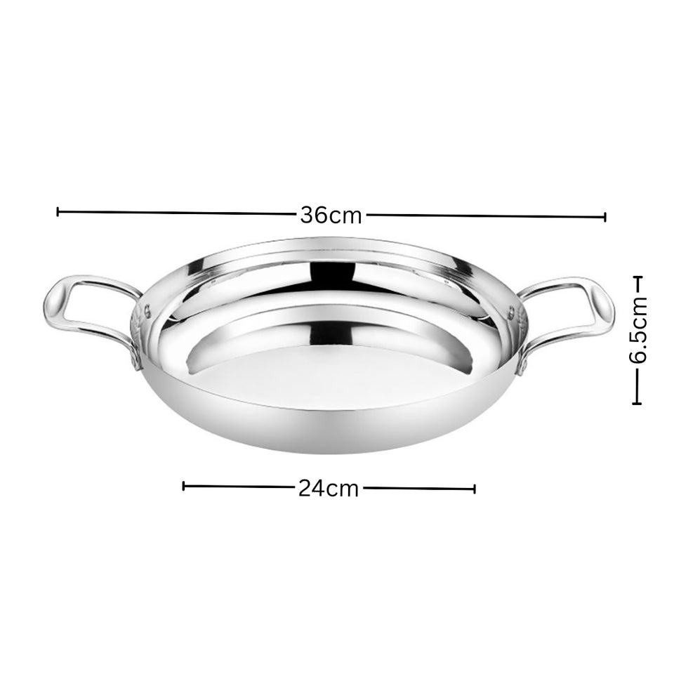 SOGA 24cm Flat Base Seafood Dry Pot in Elegant Silver Finish with Durable for Kitchen Essential