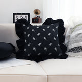 SOGA 45cm Throw Pillow Black Ruffled Square Decorative Cushion for Rose Lovers Cozy Home Decor