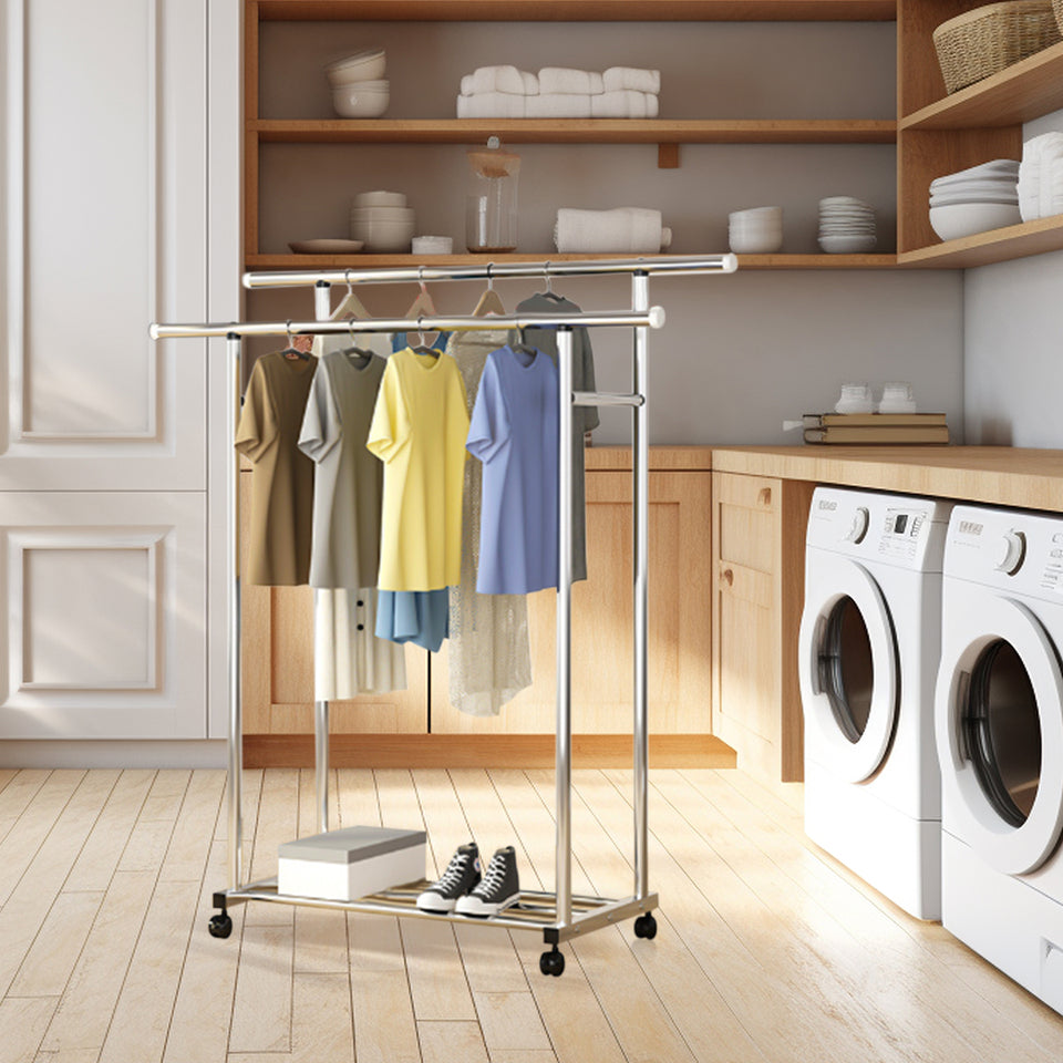 SOGA 120cm Stainless Steel Floor-Standing Clothes Rack - Durable and Space-Saving Laundry Organizer