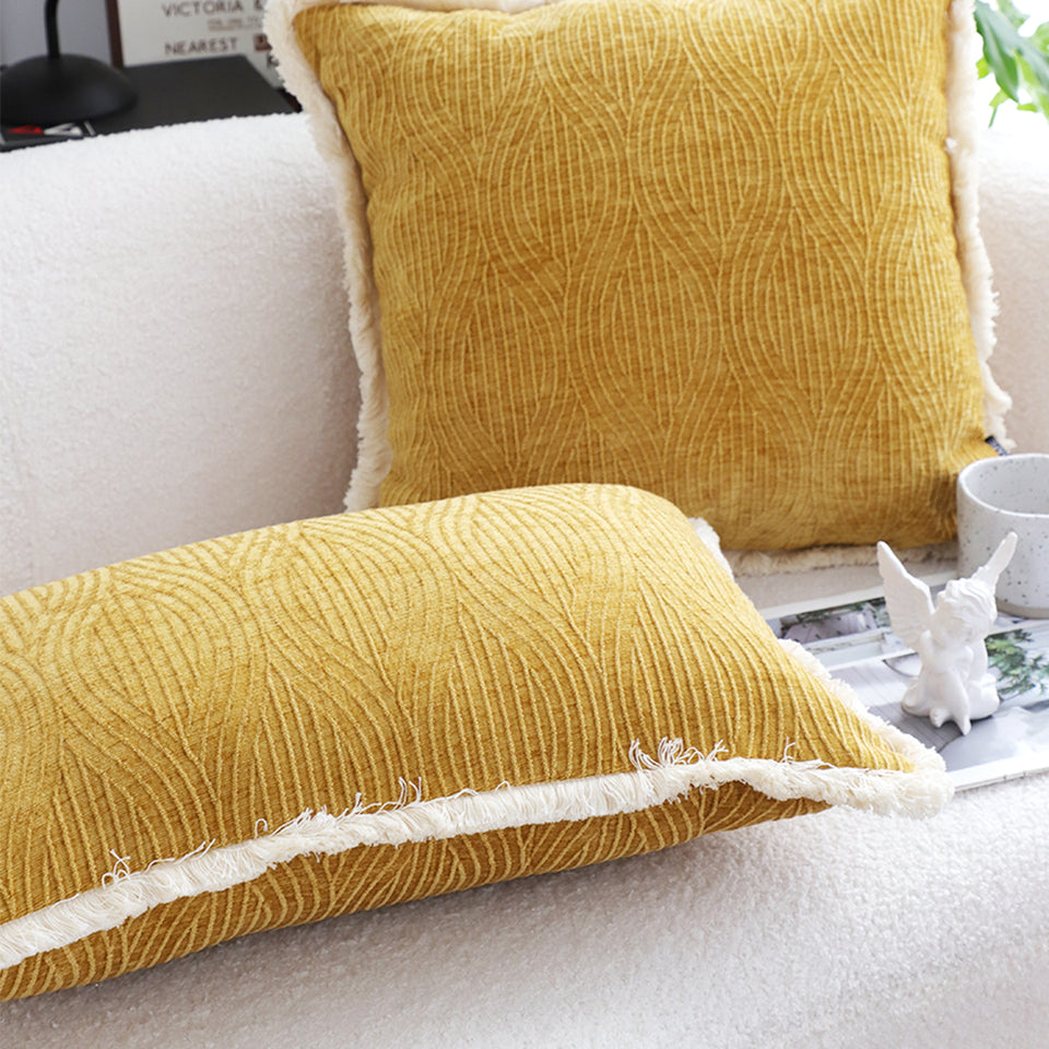 SOGA 35cm Throw Pillow Turmeric Yellow Aesthetic Chenille Texture for Home Decor