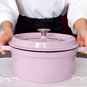 SOGA 2X 24cm Pink Cast Iron Ceramic Stewpot Casserole Stew Cooking Pot With Lid