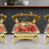 SOGA 2X Gold Plated Stainless Steel Square Chafing Dish Tray Buffet Cater Food Warmer Chafer with Top Lid