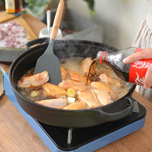 SOGA 2X 33cm Round Cast Iron Pre-seasoned Deep Baking Pizza Frying Pan Skillet with Wooden Lid