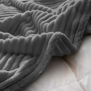 SOGA Grey Throw Blanket Warm Cozy Striped Pattern Thin Flannel Coverlet Fleece Bed Sofa Comforter