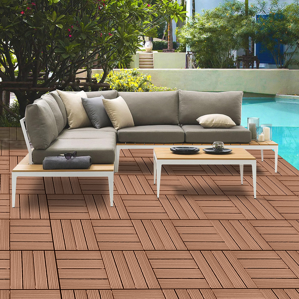 SOGA 11 pcs Red Brown DIY Wooden Composite Decking Tiles Garden Outdoor Backyard Flooring Home Decor