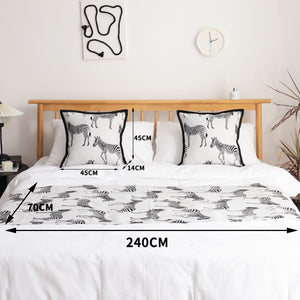 SOGA 1.8m Bed Light Luxury Zebra Vintage Bed Scarf Runner Bedding Tail Pad Flag For Home Hotel Set of 3