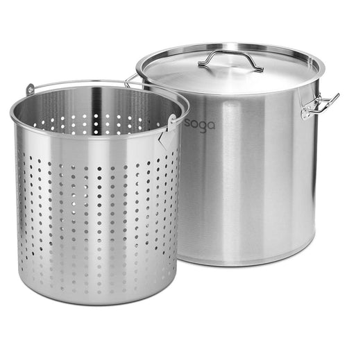 SOGA 98L 18/10 Stainless Steel Stockpot with Perforated Stock pot Basket Pasta Strainer