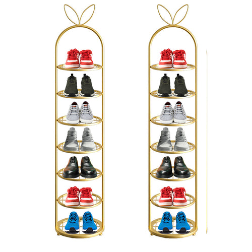 SOGA 2X 7 Tier Bunny Ears Gold Plated Metal Shoe Organizer Space Saving Portable Footwear Storage Shelf