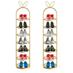 SOGA 2X 7 Tier Bunny Ears Gold Plated Metal Shoe Organizer Space Saving Portable Footwear Storage Shelf