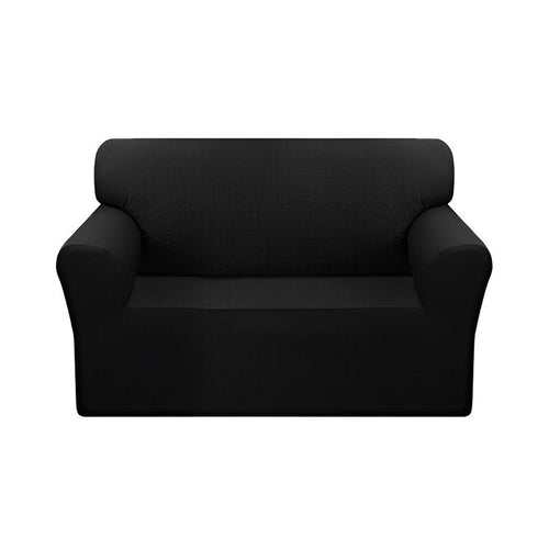 SOGA 2-Seater Black Sofa Cover Couch Protector High Stretch Lounge Slipcover Home Decor