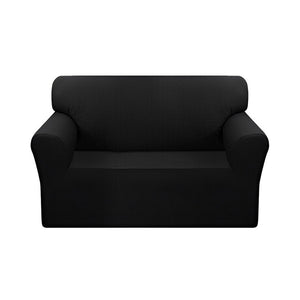 SOGA 2-Seater Black Sofa Cover Couch Protector High Stretch Lounge Slipcover Home Decor