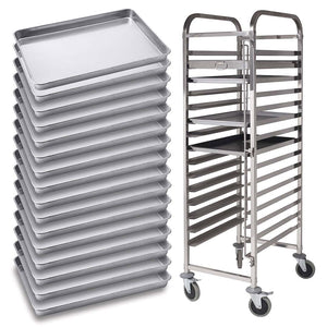 SOGA Gastronorm Trolley 16 Tier Stainless Steel with 60*40*5cm Aluminum Baking Pan Cooking Tray for Bakers