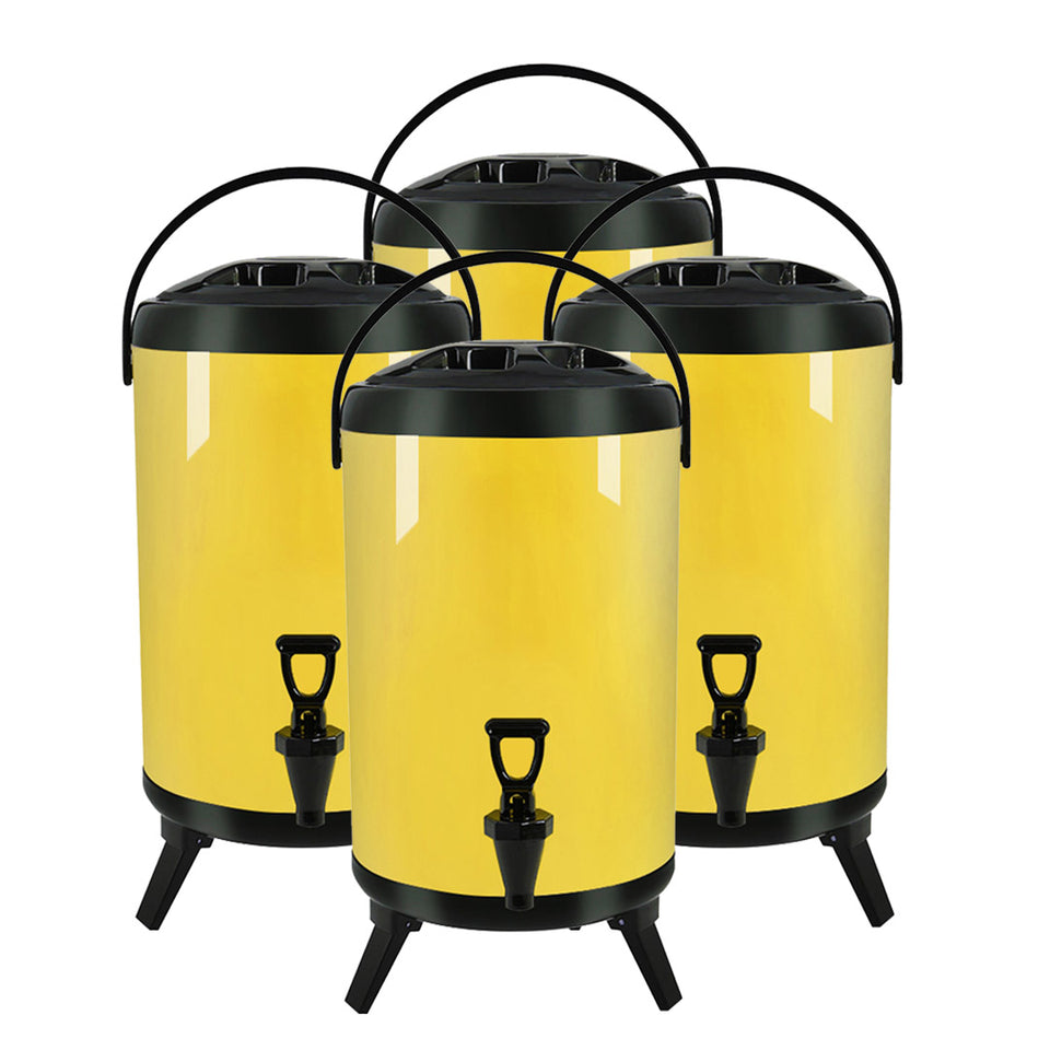 SOGA 4X 18L Stainless Steel Insulated Milk Tea Barrel Hot and Cold Beverage Dispenser Container with Faucet Yellow