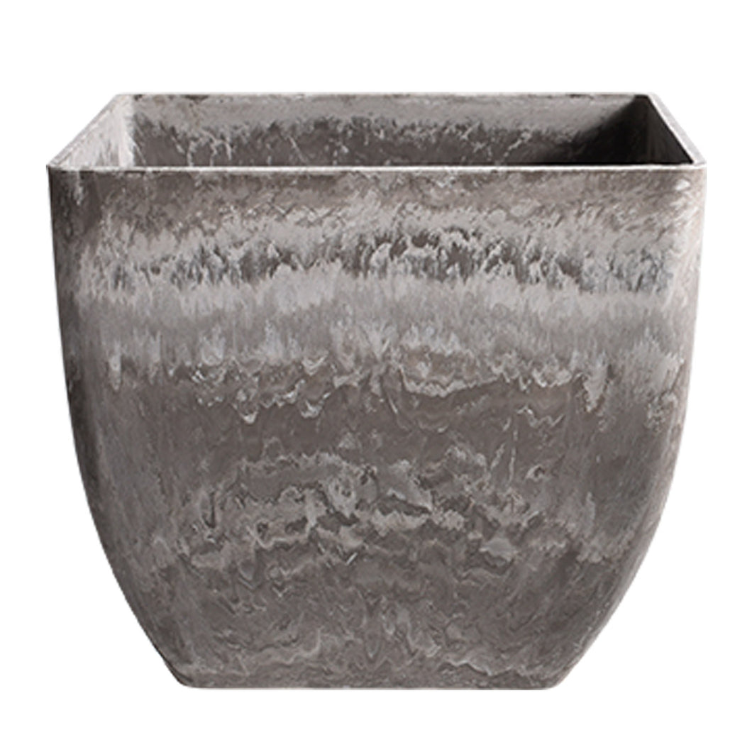 SOGA 27cm Rock Grey Square Resin Plant Flower Pot in Cement Pattern Planter Cachepot for Indoor Home Office