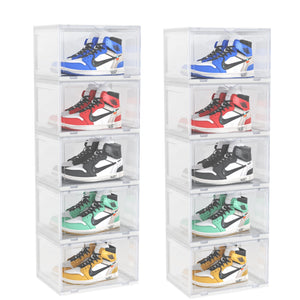 SOGA 2X 5 Tier Transparent Portable Shoe Organiser Sneaker Footwear Folding Plastic Bin Stackable Storage Box with Magnetic Door