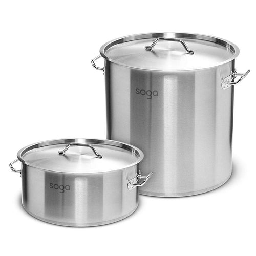 SOGA 32L Wide Stock Pot  and 98L Tall Top Grade Thick Stainless Steel Stockpot 18/10