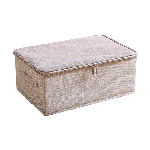 SOGA Beige Small Portable Double Zipper Storage Box Moisture Proof Clothes Basket Foldable Home Organiser