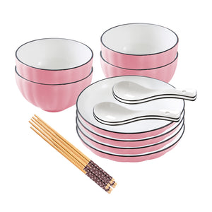 SOGA Pink Japanese Style Ceramic Dinnerware Crockery Soup Bowl Plate Server Kitchen Home Decor Set of 8