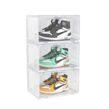 SOGA 3 Tier Transparent Portable Shoe Organiser Sneaker Footwear Folding Plastic Bin Stackable Storage Box with Magnetic Door