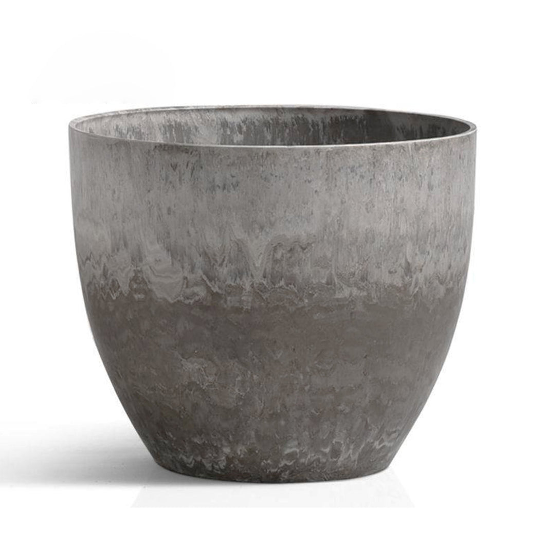 SOGA 27cm Rock Grey Round Resin Plant Flower Pot in Cement Pattern Planter Cachepot for Indoor Home Office