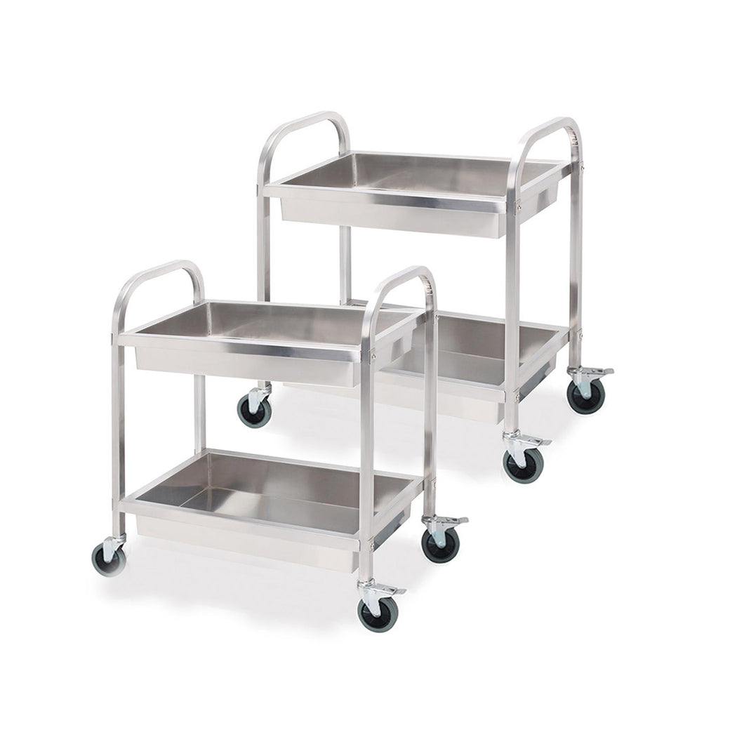 SOGA 2X 2 Tier 85x45x90cm Stainless Steel Kitchen Trolley Bowl Collect Service Food Cart Medium