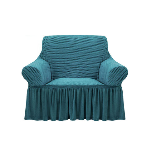 SOGA 1-Seater Blue Sofa Cover with Ruffled Skirt Couch Protector High Stretch Lounge Slipcover Home Decor