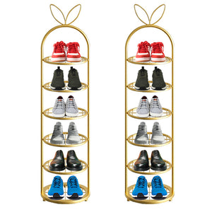 SOGA 2X 6 Tier Bunny Ears Gold Plated Metal Shoe Organizer Space Saving Portable Footwear Storage Shelf