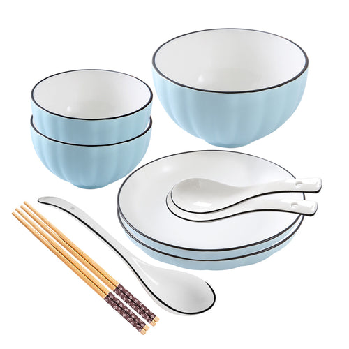 SOGA Blue Japanese Style Ceramic Dinnerware Crockery Soup Bowl Plate Server Kitchen Home Decor Set of 6