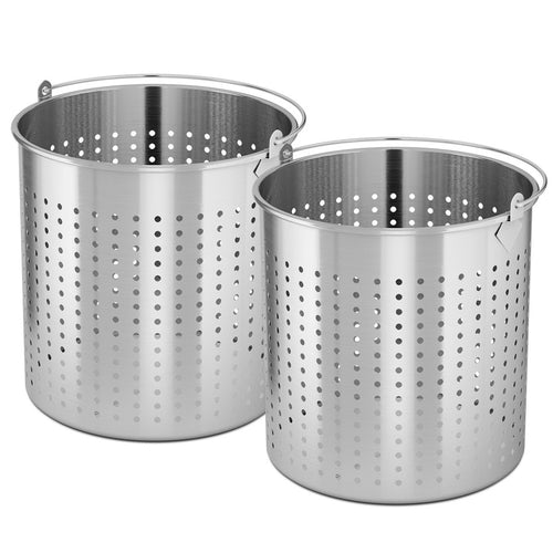 SOGA 2X 98L 18/10 Stainless Steel Perforated Stockpot Basket Pasta Strainer with Handle