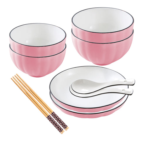 SOGA Pink Japanese Style Ceramic Dinnerware Crockery Soup Bowl Plate Server Kitchen Home Decor Set of 6