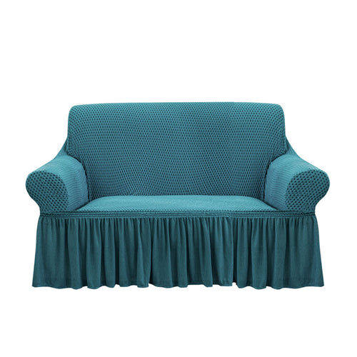 SOGA 2-Seater Blue Sofa Cover with Ruffled Skirt Couch Protector High Stretch Lounge Slipcover Home Decor