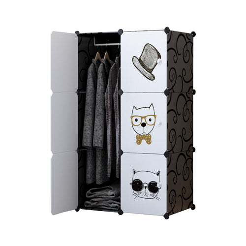 SOGA 6 Cubes Black Portable Wardrobe Divide-Grid Modular Storage Organiser Foldable Closet