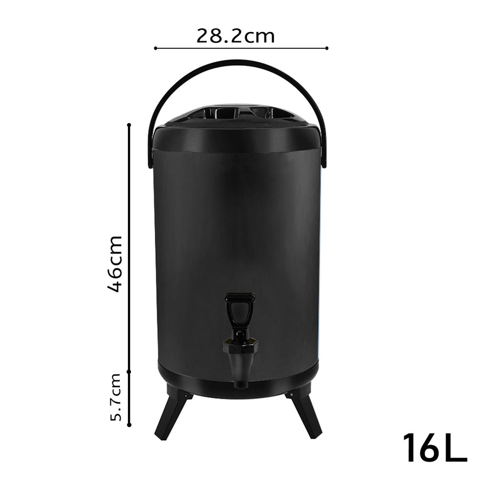 SOGA 4X 16L Stainless Steel Insulated Milk Tea Barrel Hot and Cold Beverage Dispenser Container with Faucet Black