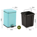SOGA 4X Foot Pedal Stainless Steel Rubbish Recycling Garbage Waste Trash Bin Square 6L Blue