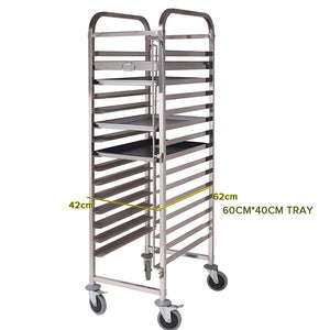 SOGA Gastronorm Trolley 16 Tier Stainless Steel with 60*40*5cm Aluminum Baking Pan Cooking Tray for Bakers