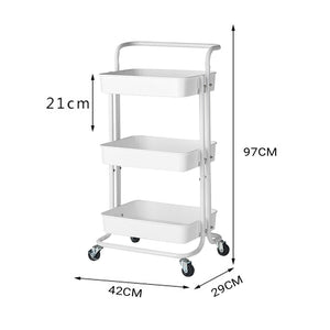 SOGA 3 Tier Steel White Movable Kitchen Cart Multi-Functional Shelves Storage Organizer with Wheels