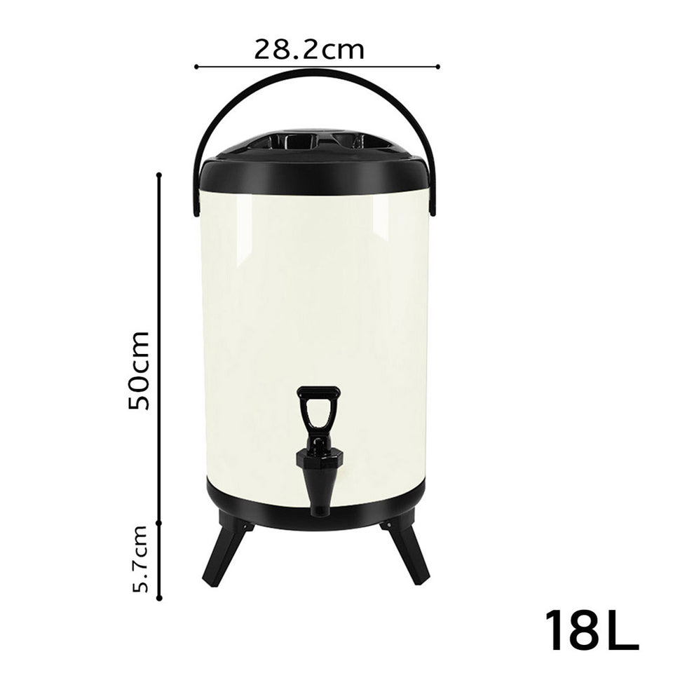 SOGA 4X 18L Stainless Steel Insulated Milk Tea Barrel Hot and Cold Beverage Dispenser Container with Faucet White