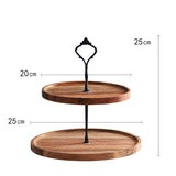 SOGA 2X 20cm 2 Tier Brown  Round Wooden Acacia  Dessert Tray Cake Snacks Cupcake Stand Buffet Serving Countertop Decor