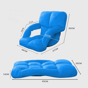 SOGA Foldable Lounge Cushion Adjustable Floor Lazy Recliner Chair with Armrest Blue