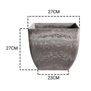 SOGA 27cm Rock Grey Square Resin Plant Flower Pot in Cement Pattern Planter Cachepot for Indoor Home Office