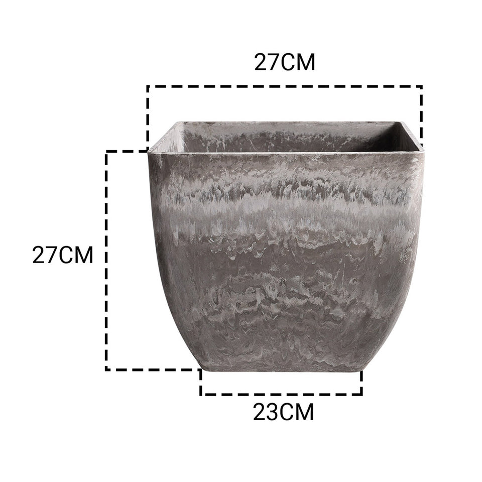 SOGA 27cm Rock Grey Square Resin Plant Flower Pot in Cement Pattern Planter Cachepot for Indoor Home Office