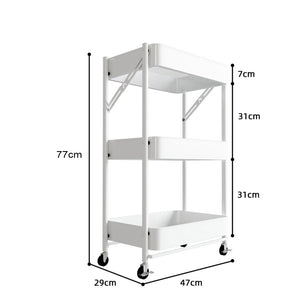 SOGA 3 Tier Steel White Foldable Kitchen Cart Multi-Functional Shelves Storage Organizer with Wheels