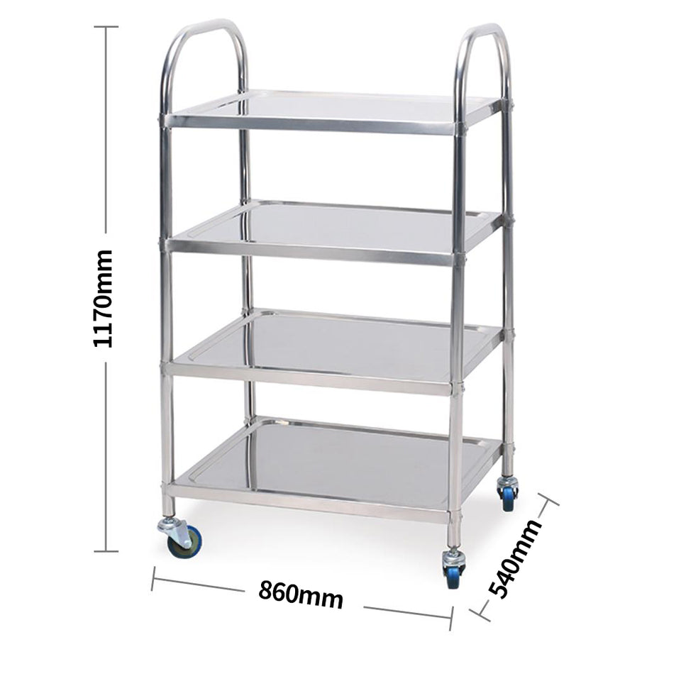 SOGA 2X 4 Tier 860x540x1170 Stainless Steel Kitchen Dining Food Cart Trolley Utility