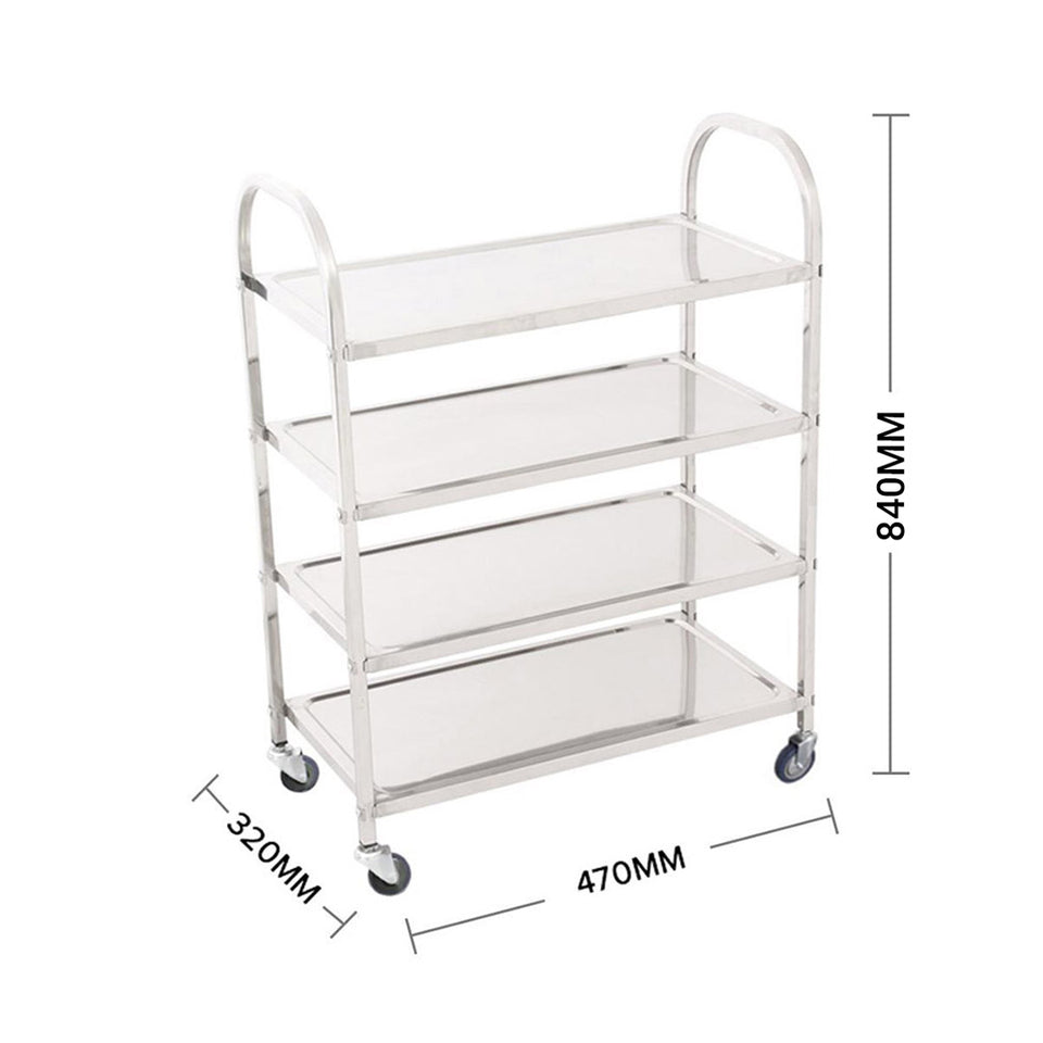 SOGA 2X 4 Tier Stainless Steel Kitchen Dinning Food Cart Trolley Utility Size Square Small