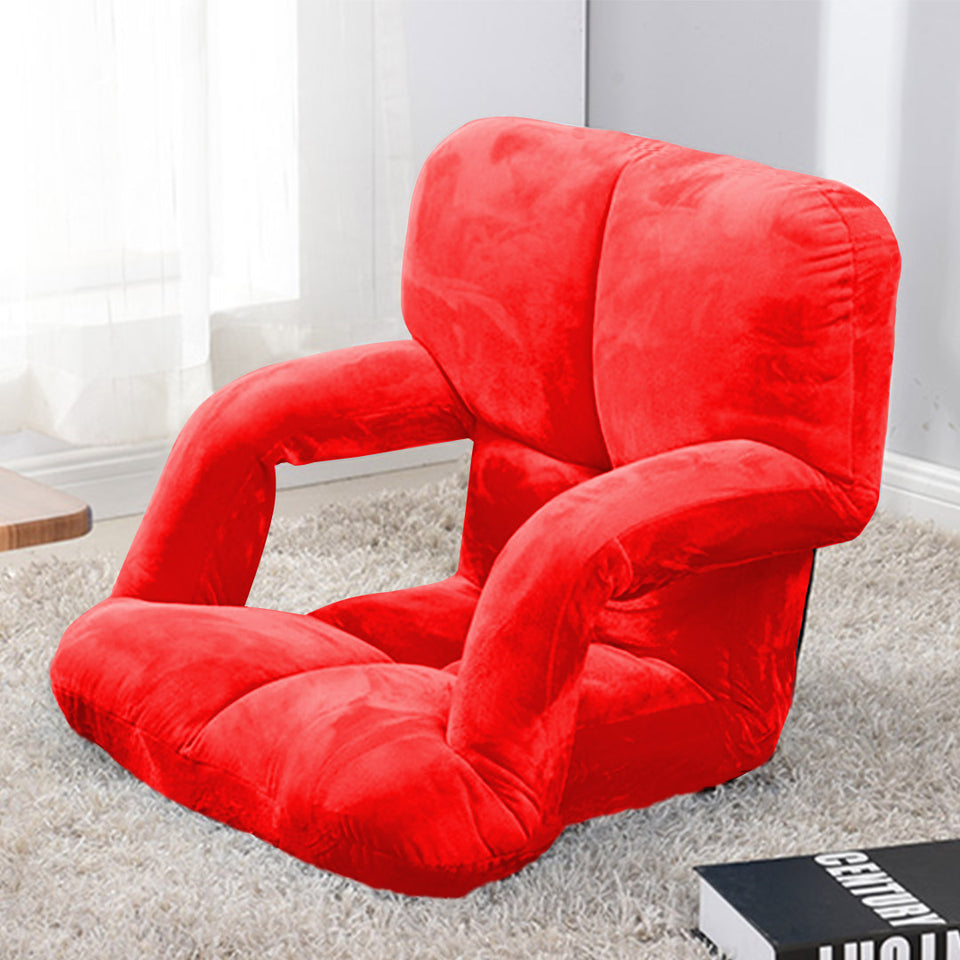 SOGA 2X Foldable Lounge Cushion Adjustable Floor Lazy Recliner Chair with Armrest Red