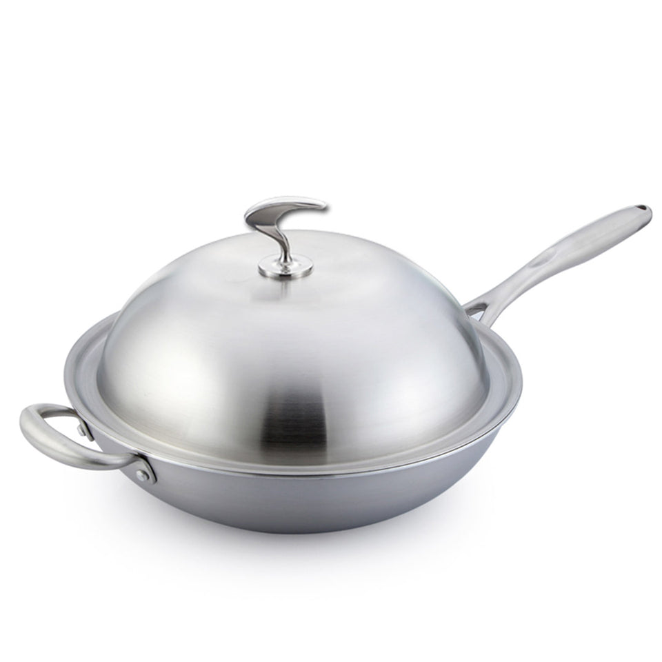 SOGA 18/10 Stainless Steel Fry Pan 34cm Frying Pan Top Grade Skillet with Helper Handle and Lid