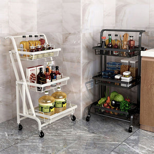 SOGA 2X 3 Tier Steel White Adjustable Kitchen Cart Multi-Functional Shelves Storage Organizer with Wheels