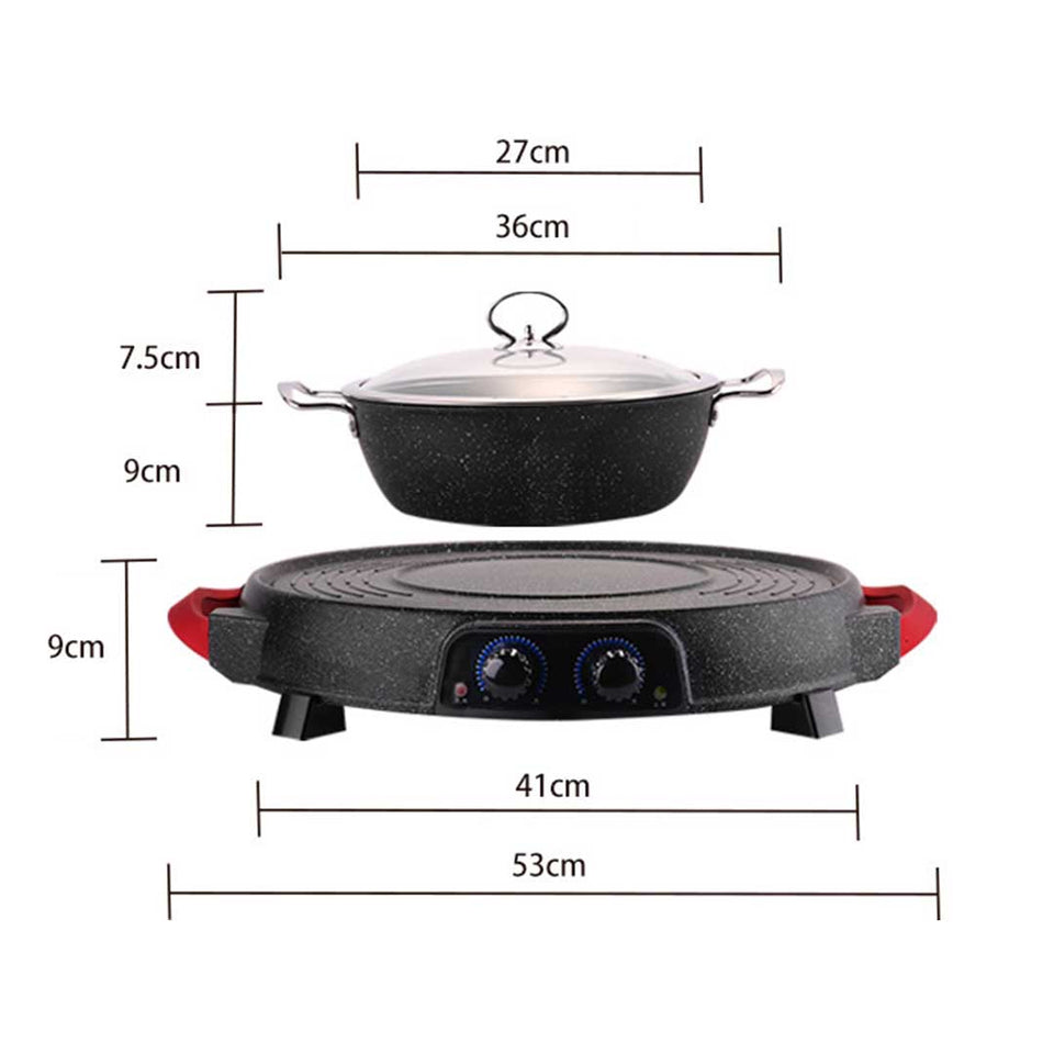 SOGA 2 in 1 Electric Stone Coated Grill Plate Steamboat Two Division Hotpot