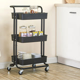 SOGA 3 Tier Steel Black Movable Kitchen Cart Multi-Functional Shelves Storage Organizer with Wheels